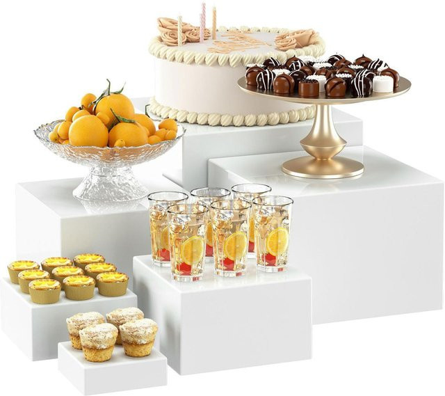 Kesoto 6er Set Acryl Buffet-Riser in Transparent und Weiß für Dessert-Display und Lebensmittelpräsentation - Bild 1