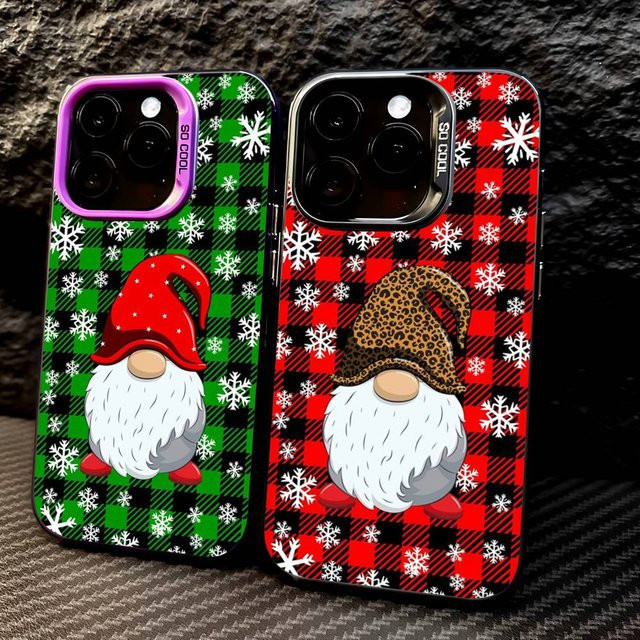 Weihnachtliche iPhone Handyhülle Gnomes Buffalo Plaid mit Metallknopf in Multicolor für Apple iPhone 17, 16, 15, 14, 13, 12 und Pro Max Modelle - Bild 1
