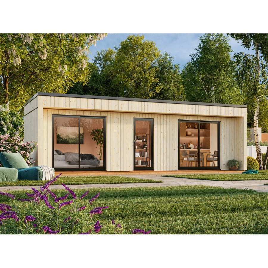 Palmako Gartenhaus Johanna Flachdach aus Fichte in Natur mit modernem Design, B/T: 901 x 339 cm - Bild 2