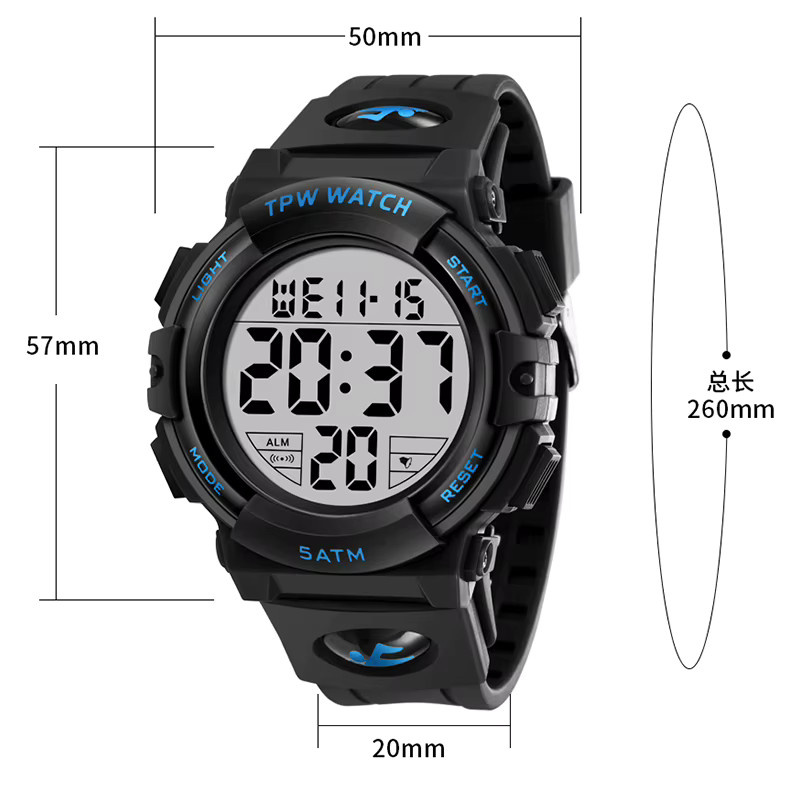 TPW Digitaluhr, Schwarz, Kunststoff, Silikon, Unisex, 5 ATM - Bild 5
