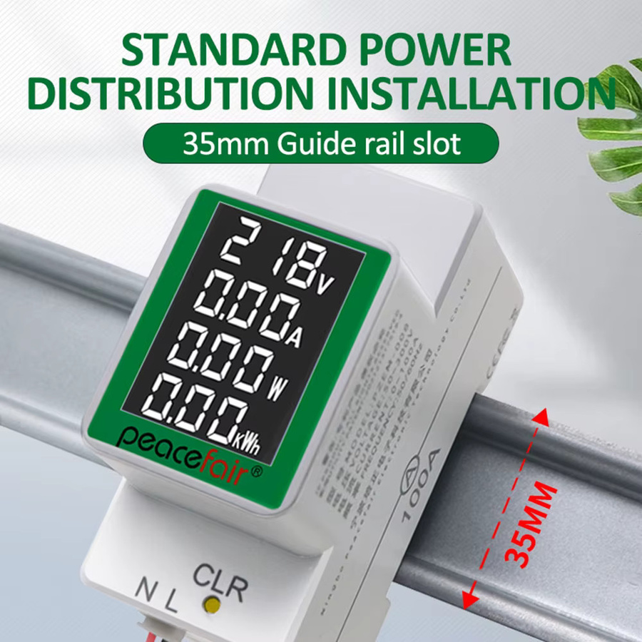 Voktta Multifunktions-Energiezähler AC50-300V 100A mit LCD-Digitalanzeige als DIN-Schienen-Amperemeter, Voltmeter und Wattmeter in Grün und Weiß - Bild 2