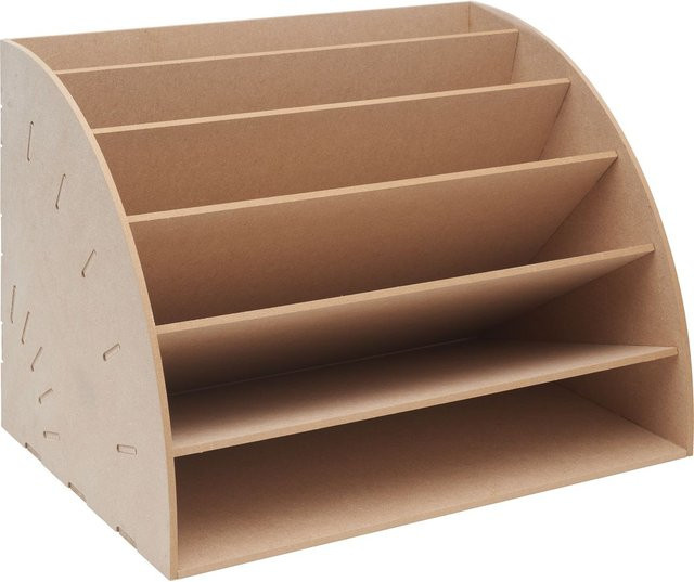 VBS Papier-Organizer Flexio aus Holz, DIN A4, 6 Fächer, Beige/Braun, B: 23,0 cm, T: 23,0 cm, H: 9,0 cm - Bild 1