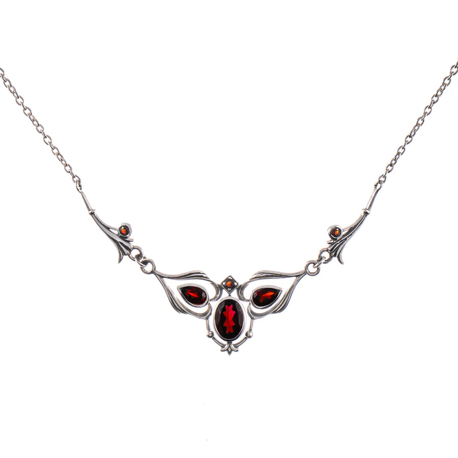 Collier 925 Silber, geschwärzt, Granat, Unisex - Bild 1