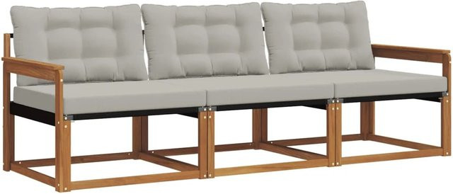vidaXL Outdoor-Sofagarnitur mit Kissen 3-teilig in Natur und Hellgrau - Bild 1