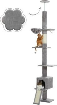 Pawz Road Deckenhoher Katzenbaumturm mit Hängematte und Höhle, verstellbar, grau - Bild 1