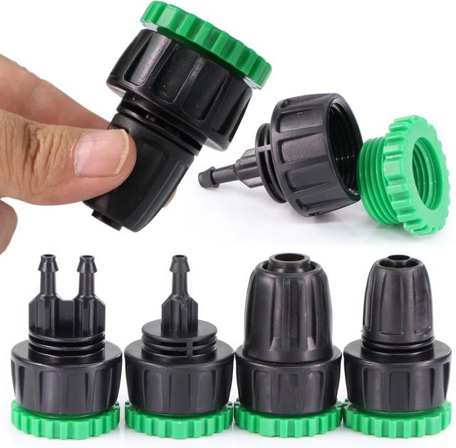 MUCIAKIE 2er Set Gartenschlauch Adapter für Wasserhahnanschluss 1/2 Zoll und 3/4 Zoll Innengewinde auf 4/7mm, 8/11mm und 16mm Micro Drip Tubing Bewässerungsarmaturen in Schwarz - Bild 1