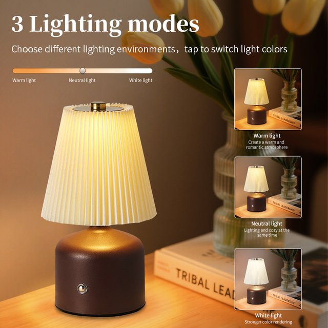 MeeToo Plissee LED Tischlampe in Braun mit Touch-Funktion, dimmbar und wiederaufladbar - Bild 1