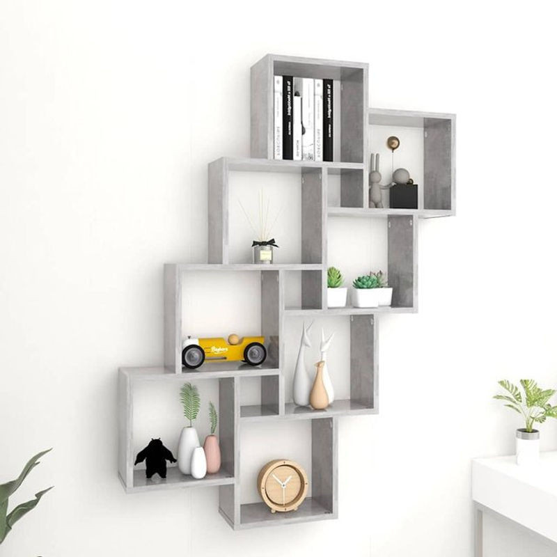 Vidaxl Wandregal Würfelregal Modern Grau aus Holzwerkstoff B: 90 cm, T: 15 cm, H: 119 cm - Bild 1