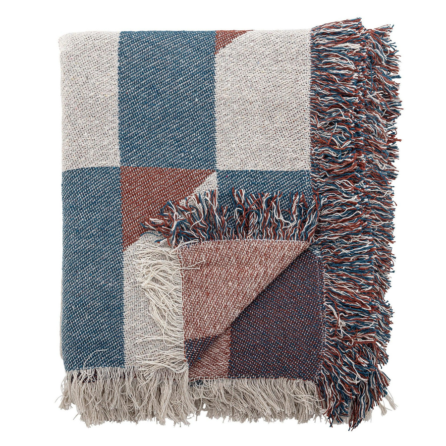 Bloomingville Plaid aus recycelter Baumwolle in Multicolour mit Fransen und Reversibler Doppelpass-Optik, Breite: 160 cm, Tiefe: 130 cm - Bild 1