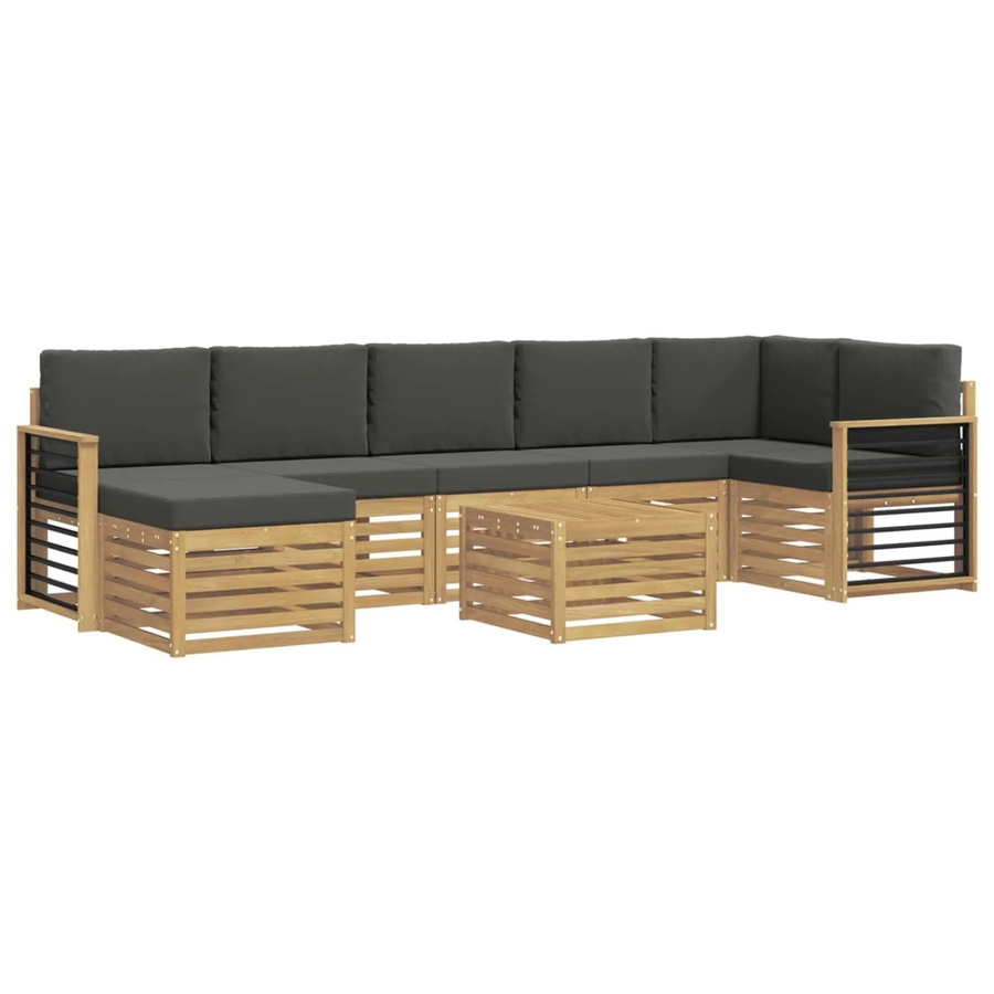 vidaXL Outdoor-Sofagarnitur 8-teilig in L-Form aus Akazienholz mit Polstern, Weiß und Anthrazit, B/T/H: 59 x 59 x 37 cm - Bild 2