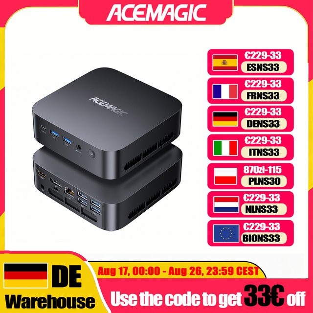 ACEMAGIC K1 Mini PC mit AMD Ryzen Embedded R2544, 16GB LPDDR4 RAM, 512GB SSD, Windows 11 Pro, WLAN und Bluetooth, Schwarz - Bild 1