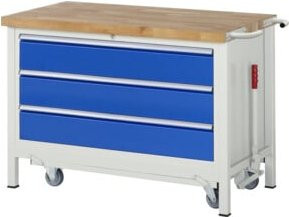 Rau Werkbank mit Fahrgestell und 3 Schubladen, Multicolor, B: 125 cm, T: 70 cm, H: 88 cm - Bild 1