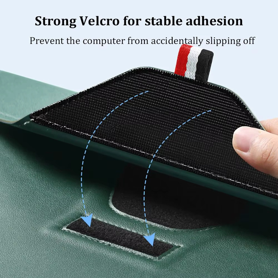 PERNEAKY Laptop-Hülle aus wasserdichtem PU-Leder, stoßfeste Notebook-Tasche mit Halterung, Grau oder Grün - Bild 4