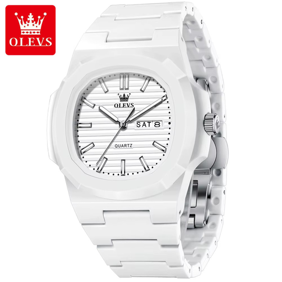 OLEVS Armbanduhr Quarz, Silikonarmband, Weiß, Herren - Bild 2