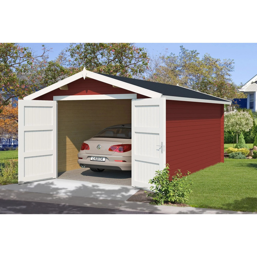 Lasita Blockgarage Mauritius in Schwedenrot, B/T: 382 x 560 cm - Bild 2