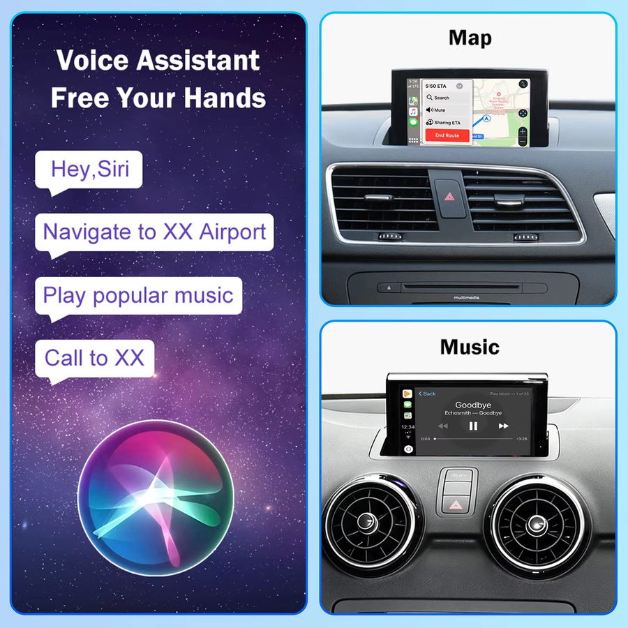WRWD Kabelloses CarPlay und Android Auto Interface für Audi A1 und Q3 (2012-2018) mit MMI 2G/3G HN+ RMC, AirPlay und Mirror Link, Schwarz - Bild 4