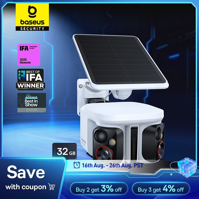 Baseus Security X1 Pro Outdoor Dual-Kamera: Kabellose 3K-Sicherheitskamera mit Solarpanel, Gesichtserkennung und KI-Tracking in Weiß - Bild 1