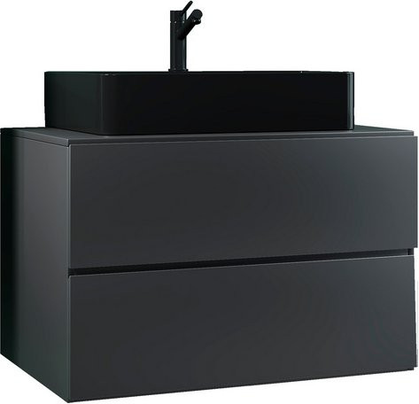 VCM Waschplatz-Set Lendas S BL, 2-tlg. Badmöbel Set mit Waschbecken aus Keramik und Unterschrank mit zwei Schubladen, Breite: 80 cm, Anthrazit/Grau/Schwarz - Bild 1