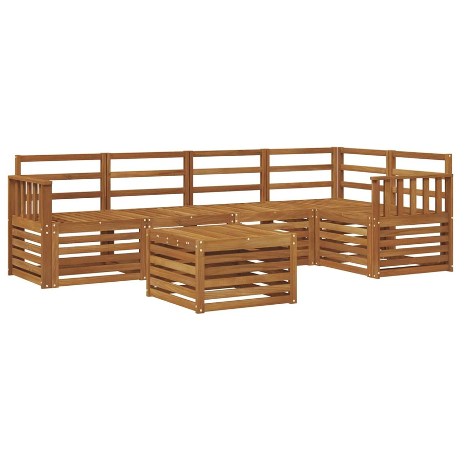 vidaXL Gartenmöbel Set aus Massivholz Akazie, 6-teilige Sofagarnitur in L-Form mit Couchtisch und Kissen, Farbe: Braun/Beige - Bild 2