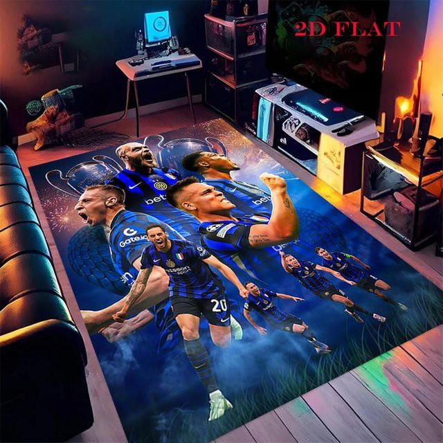Inter Mailand Team Teppich Blau, rutschfeste Bodenmatte aus Polyester für Wohnzimmer und Kinderzimmer, B/T: 70 x 100 cm - Bild 1