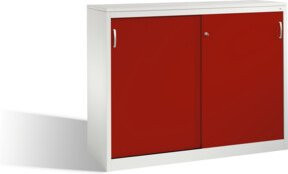 C+P Akten-Sideboard Acurado mit Schiebetüren, Front Rubinrot, Korpus Lichtgrau, H: 120 cm, B: 160 cm, T: 50 cm - Bild 1