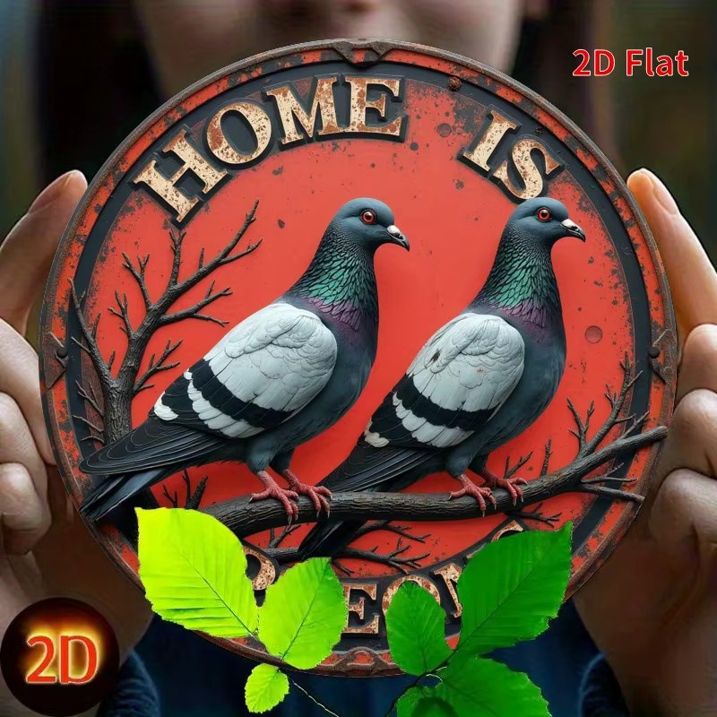 Rundes Metallschild Potdemiel Vintage Design Home is Where the Pigeons Are Wandbehang aus Eisen, Durchmesser: 19,81 cm, Mehrfarbig - Bild 3