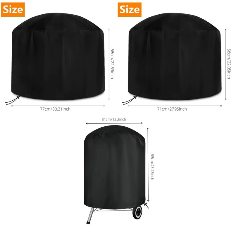 Robuste Outdoor-Grillabdeckung für runde Holzkohlegrills in Schwarz, B/T/H: 77,0 x 58,0 cm - Bild 6