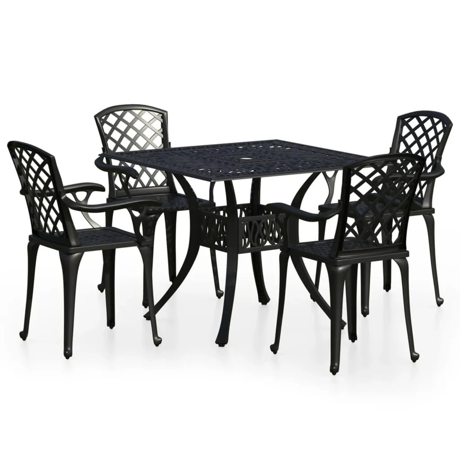 vidaXL 5-tlg Bistro-Set aus Aluminiumguss in Schwarz für Garten und Außenbereich, Modell 6 - Bild 2