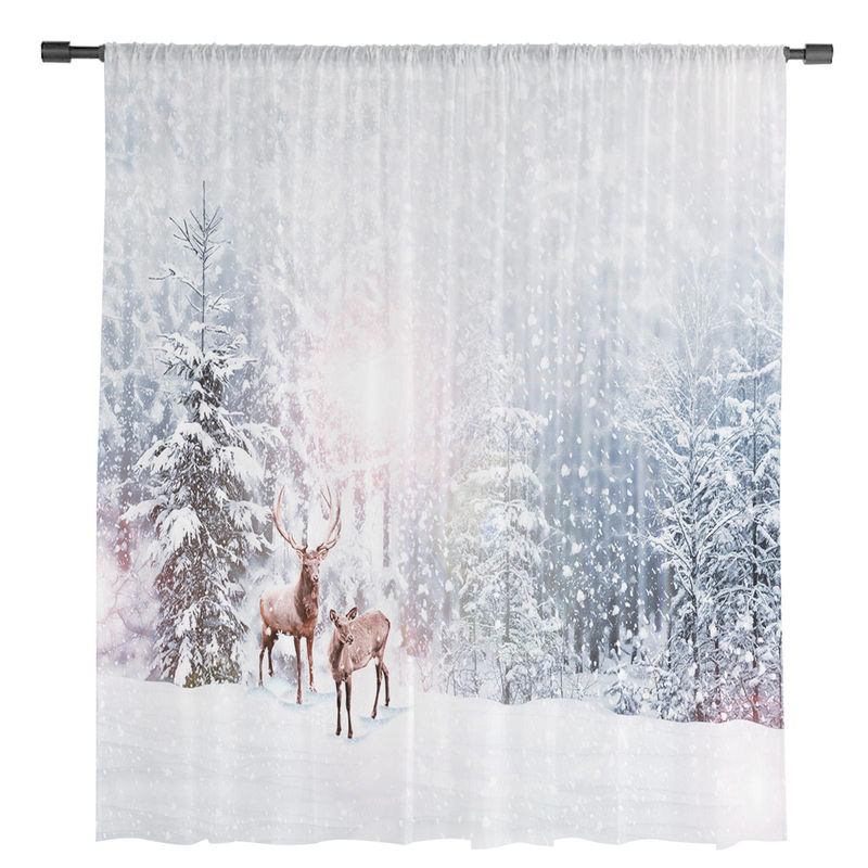 Weihnachts-Tüllvorhang mit Elch-Motiv von Your Warm Home, Farbe Rot, Transparent, Breite: 100 cm, Höhe: 250 cm - Bild 3