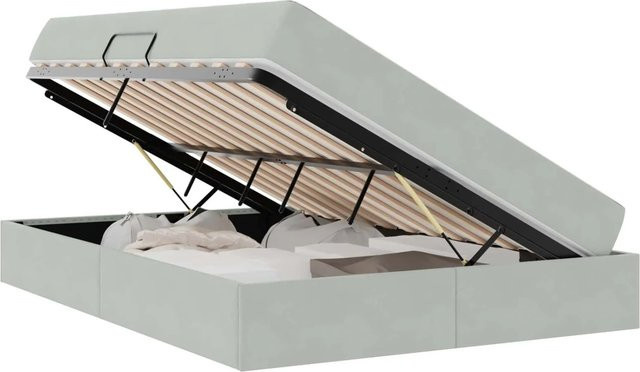 vidaXL Stauraumbett mit Matratze in Hellgrau aus Samt, B/T: 140 x 190 cm - Bild 1