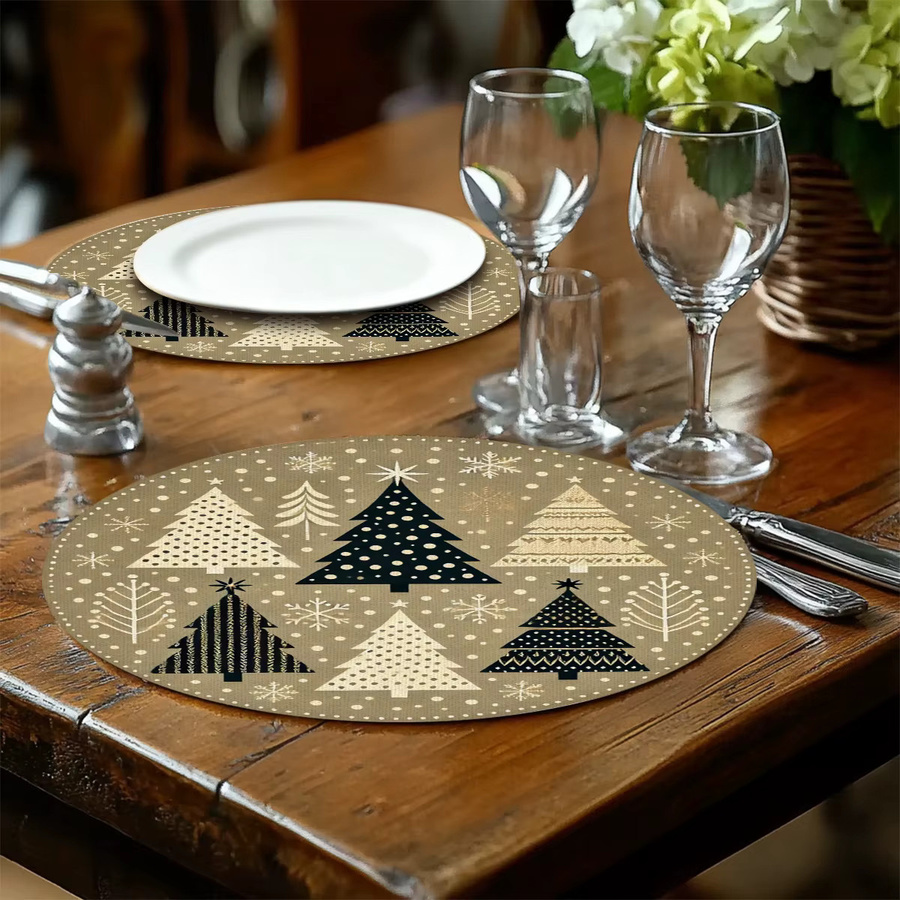 VIKAMA 4er Set Weihnachts Tischsets mit Schneeflocken-Design in Khaki/Beige, rund - Bild 3