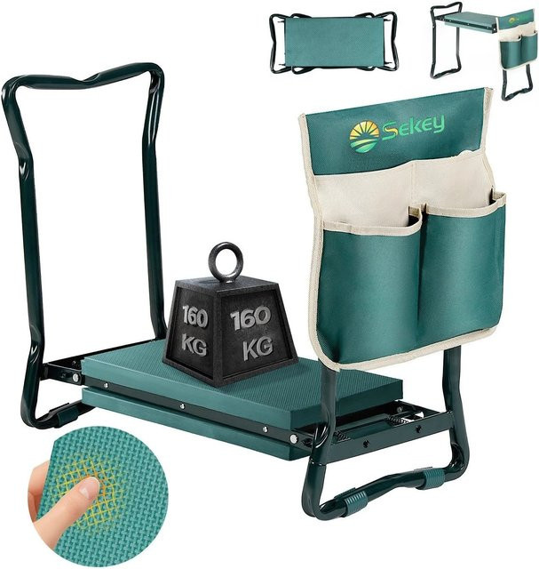 Sekey 2 in 1 XXL Kniebank für Gartenarbeit, gepolsterter Gartenhocker mit Werkzeugtasche, klappbar und höhenverstellbar, Grün, B/T/H: 60 x 49 x 27,5 cm - Bild 1