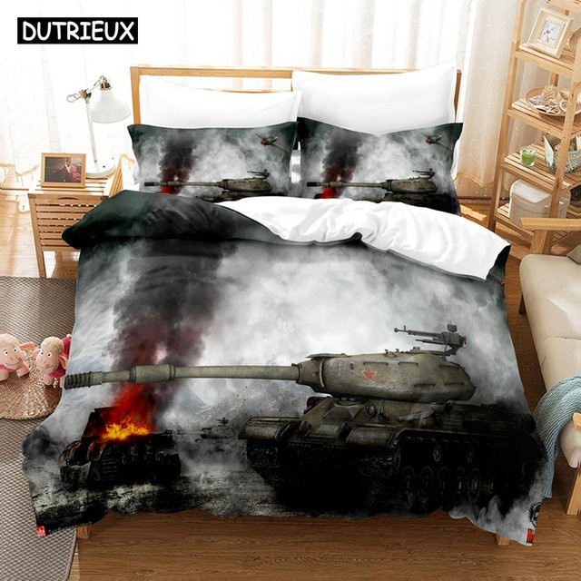 Binchi Outdoor Product 3D Panzer Bettwäscheset aus Mikrofaser in Grau mit Bettbezug und Kissenbezug, B/H: 240 x 220 cm - Bild 1