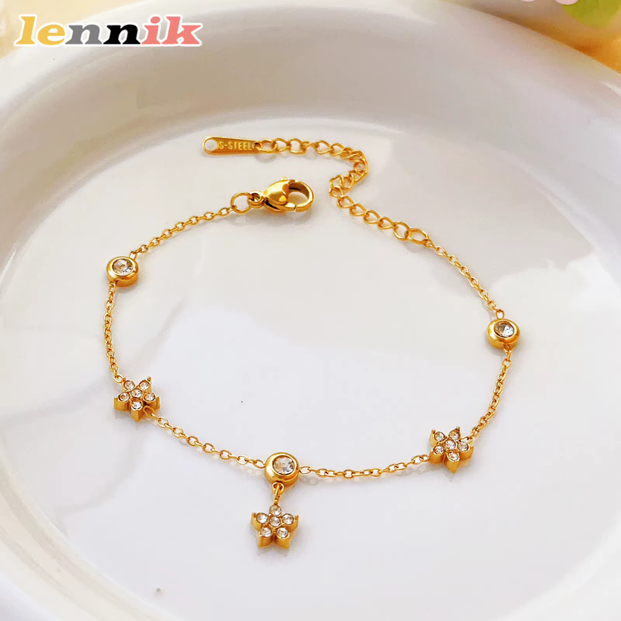 LENNIK Schmuck-Set, Pentagramm-Armband, Halskette, vergoldet, Edelstahl, Damen - Bild 1