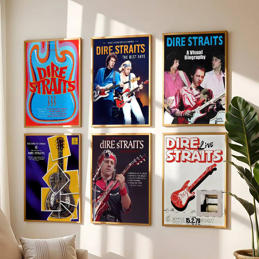 D-Dire S-Straits Singer Band Poster Wasserdichter Wandkunstaufkleber im Retro-Stil, Mehrfarbig, Rechteckig - Bild 2