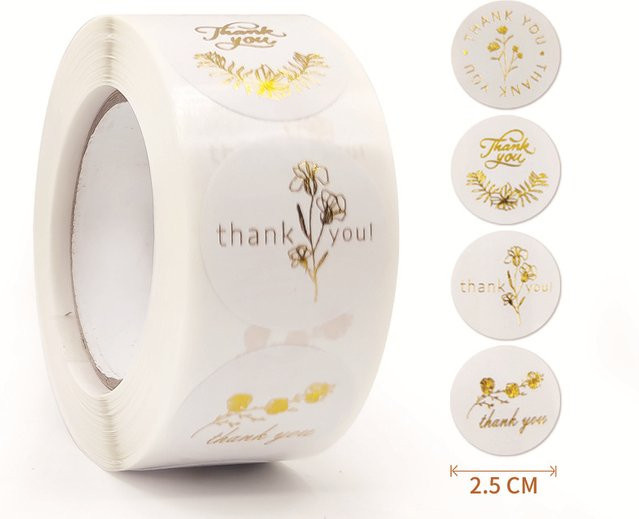 TYFYO Dankeschön Aufkleber in Gold für Geschenke und Verpackungen, Durchmesser: 2,5 cm - Bild 1