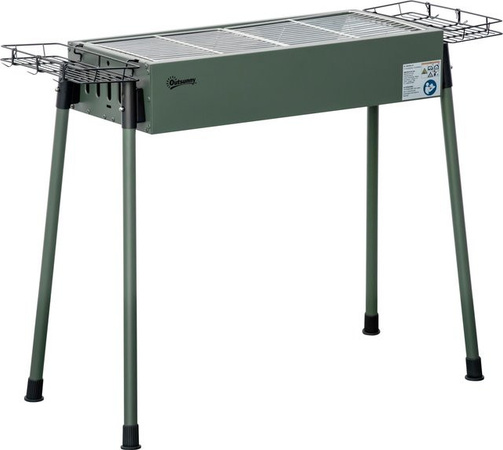 Outsunny Holzkohlegrill Campinggrill aus rostfreiem Stahl und verzinktem Metall mit Seitenkörben und Grillrost-Clip, Dunkelgrün, B: 39 cm, T: 70 cm, H: 77 cm