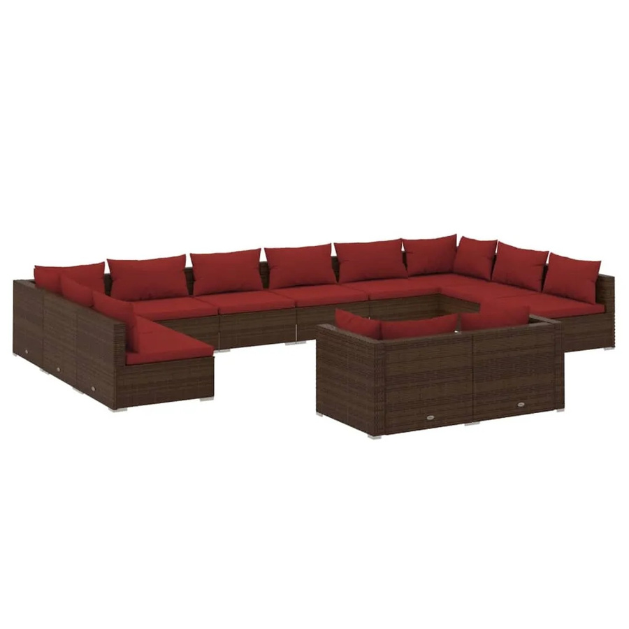 vidaXL 12-tlg. Garten-Lounge-Set in U-Form aus braunem Poly-Rattan mit Kissen und pulverbeschichtetem Stahlgestell - Bild 2