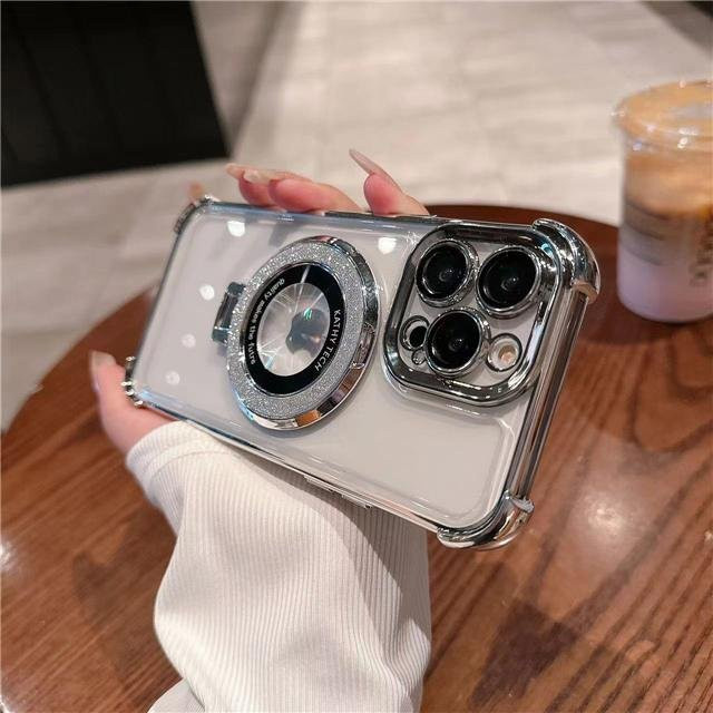 Yiran Luxus Handyhülle mit Blitzhalter und Objektivschutz für iPhone 16 Pro Max bis iPhone 11 in Grau/Transparent - Bild 1