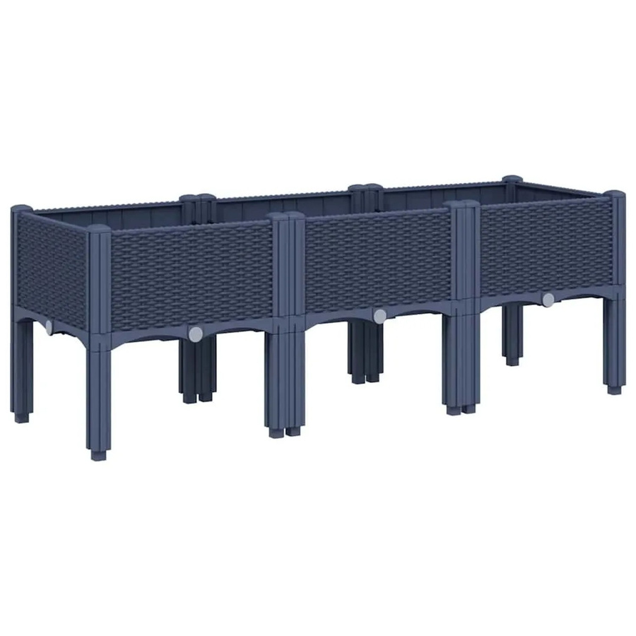 vidaXL Pflanzkasten mit Beinen in Blaugrau aus Polypropylen mit Rattan-Optik, B/T/H: 120 x 40 x 42 cm - Bild 2