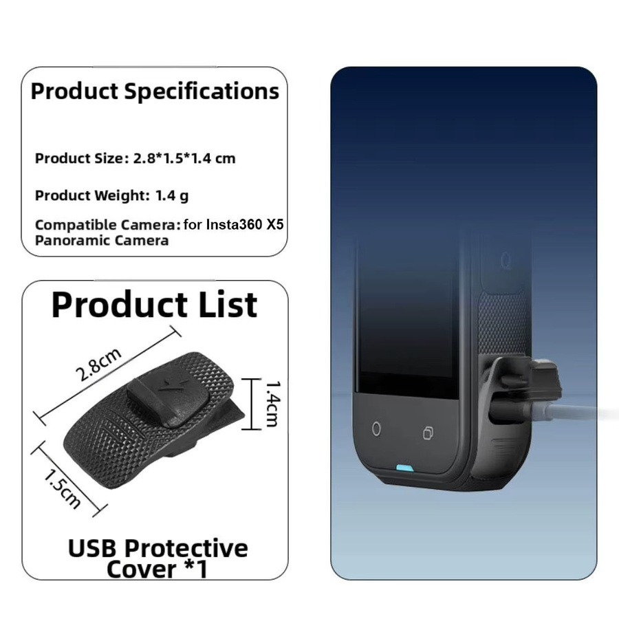 Insta360 One X5 USB-C Ladeanschluss-Seitenabdeckung, regenfeste Batterieabdeckung für Outdoor-Einsätze, Schwarz - Bild 5