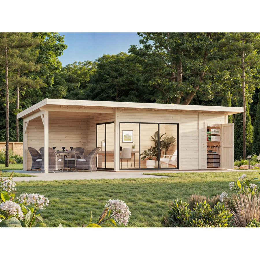 Palmako Gartenhaus Andrea Slide Plus aus Holz mit Pultdach in Natur, B: 833 cm, T: 300 cm - Bild 2