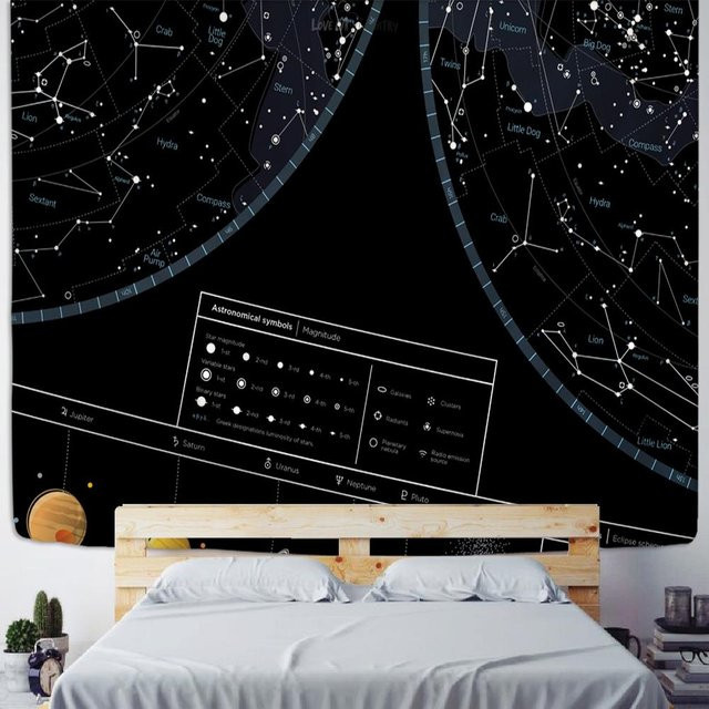 Wandteppich Binchi Outdoor Equipment Himmelskarte der nördlichen Hemisphäre mit Sternkonstellationen in Schwarz, Breite: 150 cm, Höhe: 130 cm - Bild 1