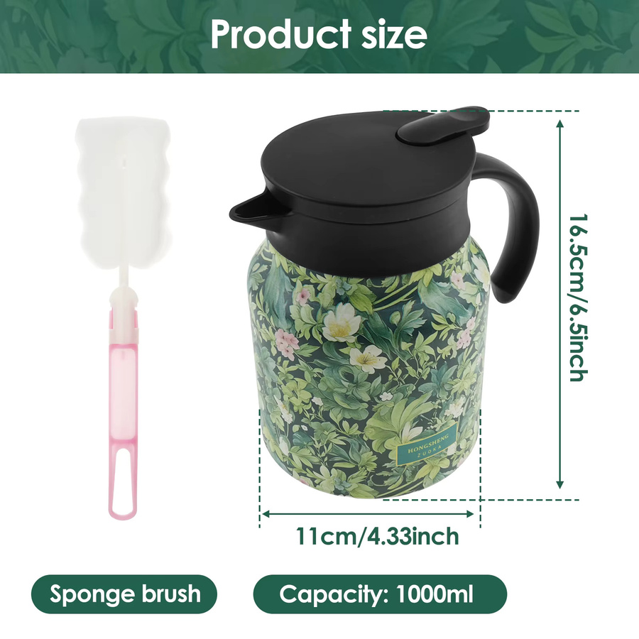 Willstar Vintage Floral Thermoskanne aus Edelstahl mit Tee-Ei und Infuser, 1000 ml, Mehrfarbig - Bild 6