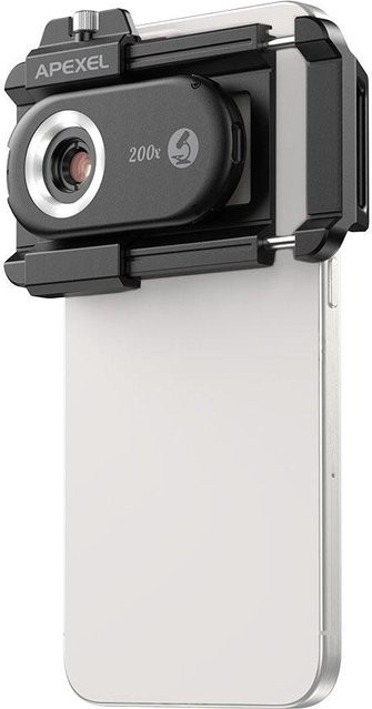 Apexel APL MS200 Handy-Mikroskopobjektiv mit 200X Vergrößerung, LED- und UV-Licht sowie integriertem CPL-Filter in Schwarz - Bild 1