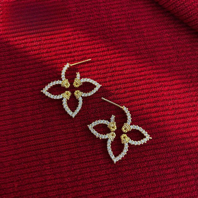 YJSTY Ohrstecker, Kleeblatt, Gold, Diamant, Zirkonia, Damen - Bild 1