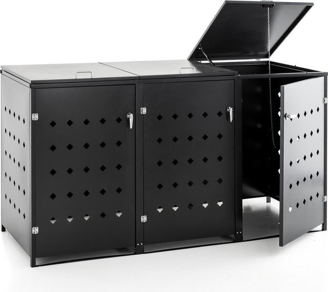 3er Mülltonnenbox Raute aus Edelstahl in Anthrazit, B/T/H: 207 x 77,5 x 115 cm - Bild 1