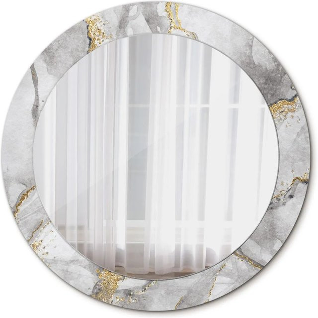 Tulup Runder Wandspiegel mit Marmormuster in Weiß, Gold und Grau, Durchmesser: 70 cm - Bild 1
