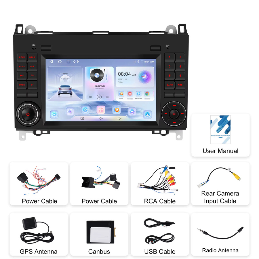 Podofo 7 Zoll Autoradio für Mercedes Benz B200 (2008-2011) mit 2+64GB Speicher, Android Auto, Carplay, WIFI, Bluetooth und GPS in Schwarz - Bild 5