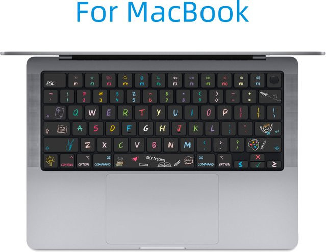JiYiShe Tastaturaufkleber für Apple MacBook in Mehrfarbig mit handgezeichneten Kreide-Cartoon-Motiven zur Reparatur von Farbkratzern (US-Version) - Bild 1